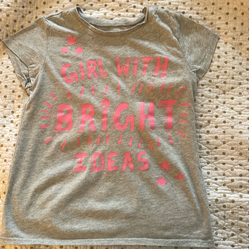 Grey shirt pink writing